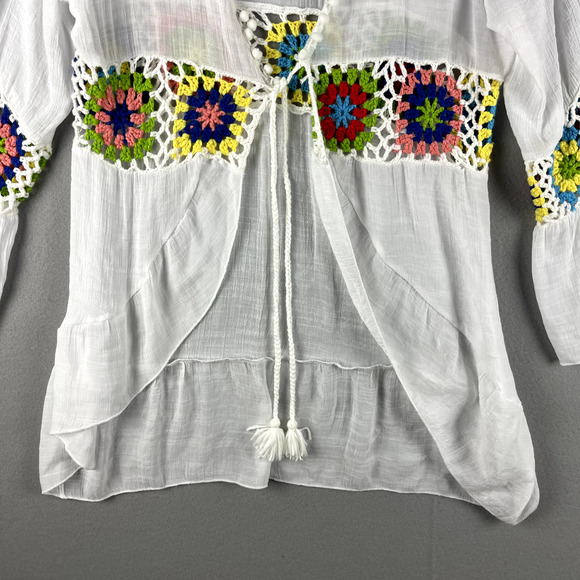 Coco Carmen Crochet Cardigan Women Small Medium Tassel Flowy Boho Peasant Artsy - Picture 3 of 16